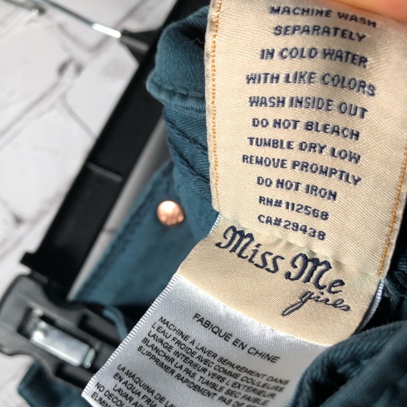 SOLD Miss Me Girls Dark Teal Skinny Jeans Size 14 - Picture 5 of 8